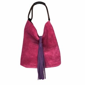 Una Alla Volta Magenta & Purple Suede Shoulder Tote Hobo Bag